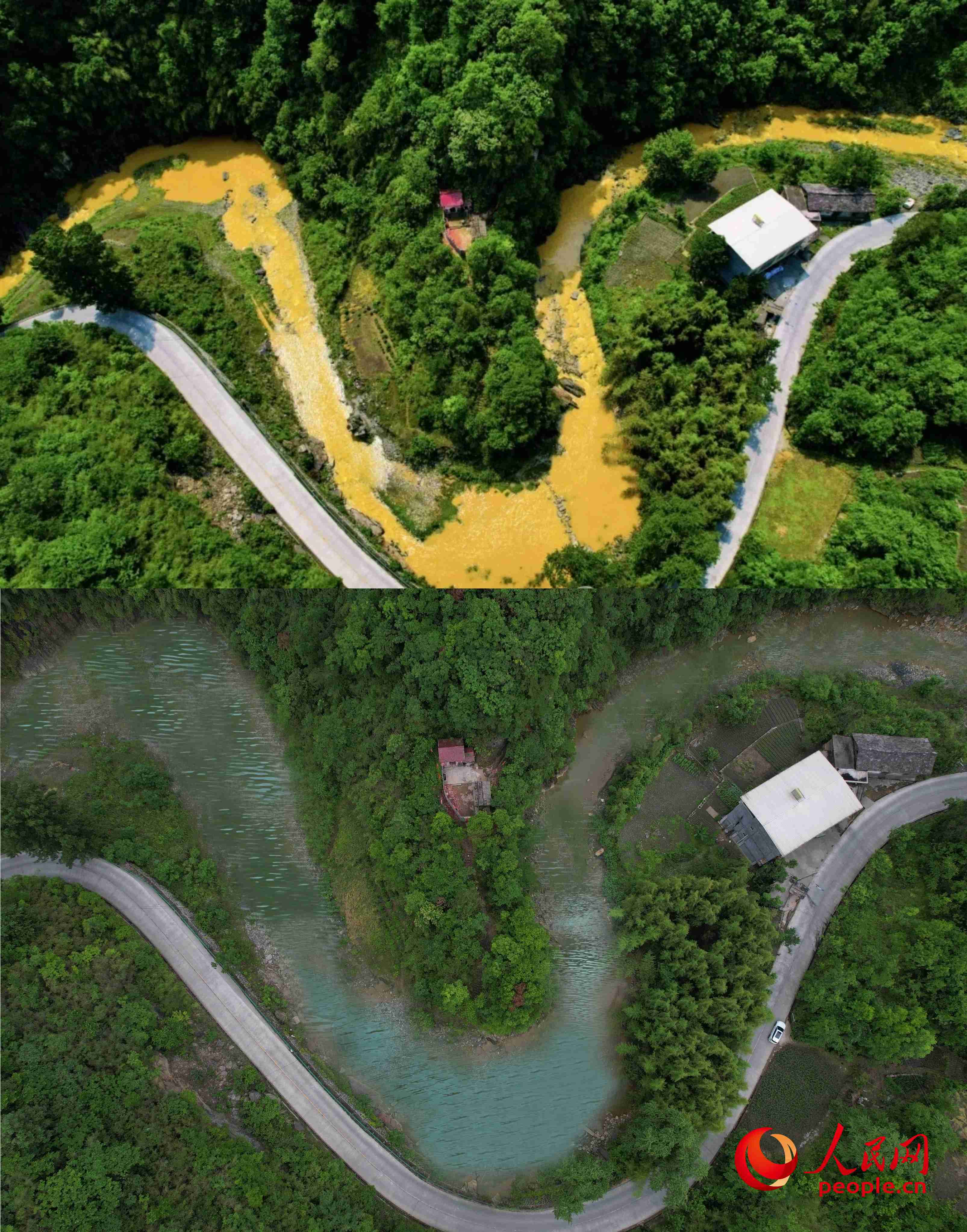 厚子河仇家灣河段治理前后。受訪者供圖